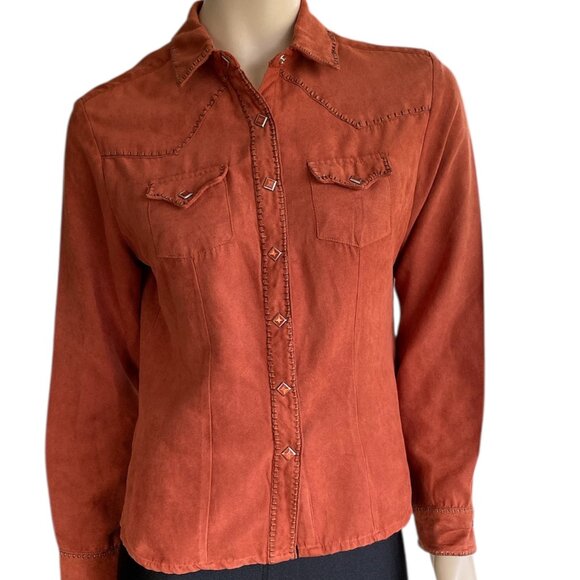 Wrangler Soft Faux Suede Western Snap Shirt Blouse SZ M - Picture 1 of 11
